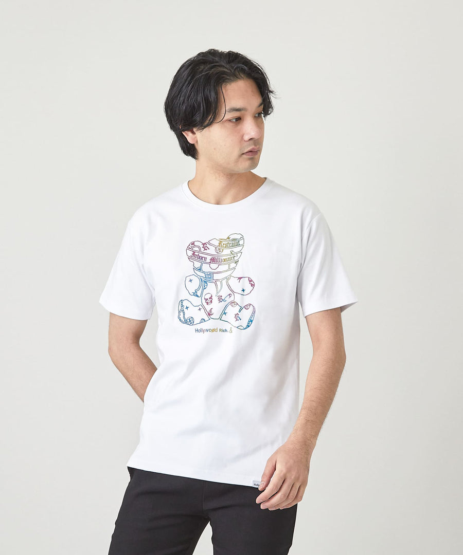 【Hollywood Rich. &】(ハリウッドリッチ) 206109 パンクベアーレインボープリント半袖Tシャツ