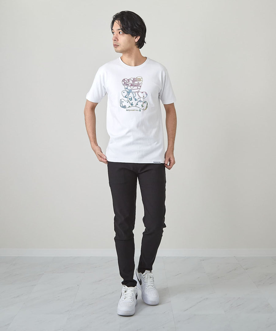【Hollywood Rich. &】(ハリウッドリッチ) 206109 パンクベアーレインボープリント半袖Tシャツ
