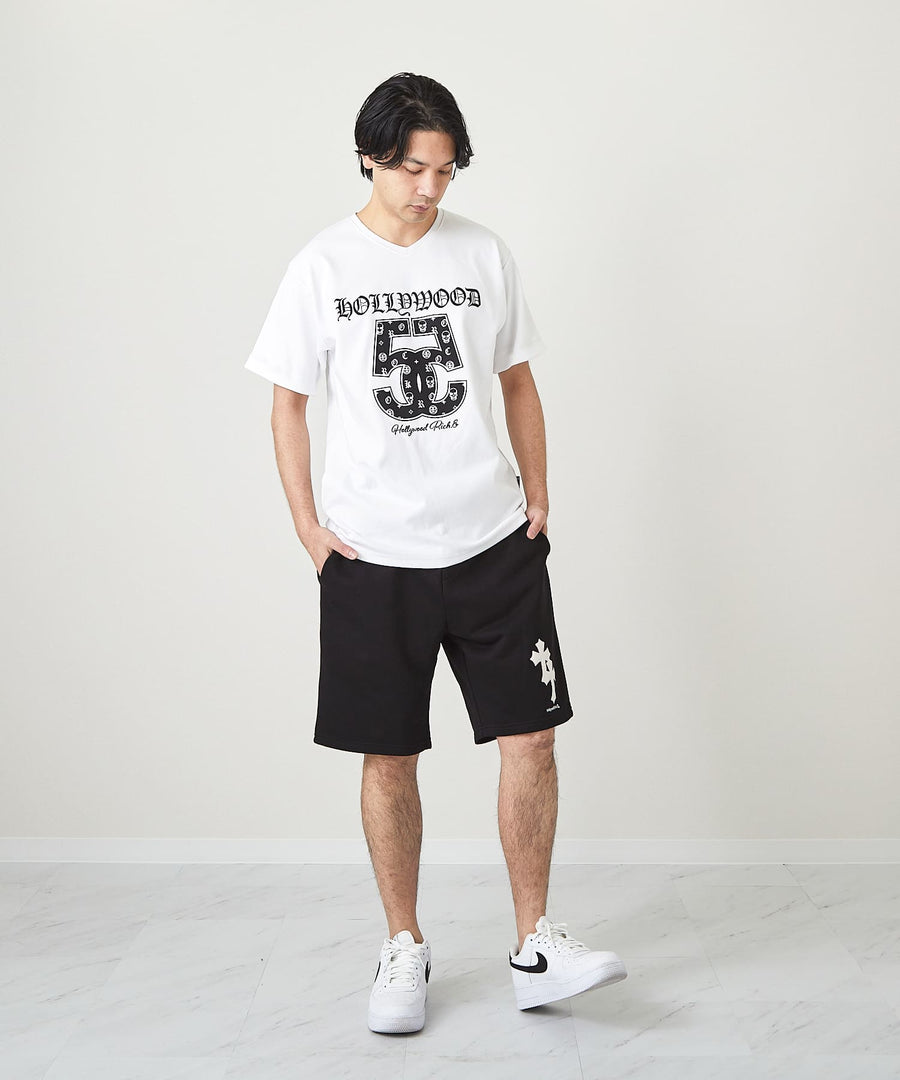 【Hollywood Rich. &】(ハリウッドリッチ) 203314 ナンバリング浅Vネック半袖Tシャツ