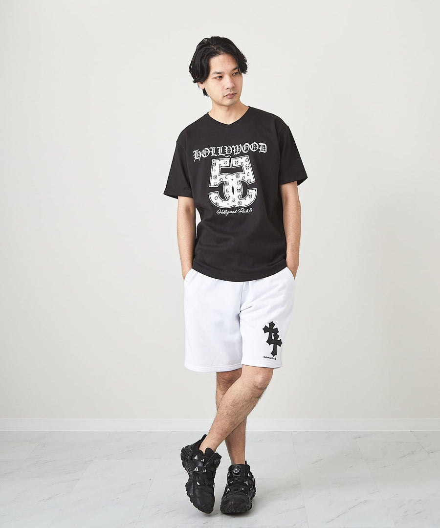 【Hollywood Rich. &】(ハリウッドリッチ) 203314 ナンバリング浅Vネック半袖Tシャツ