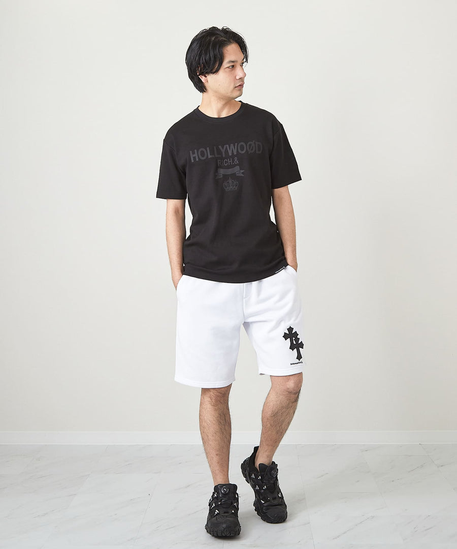 【Hollywood Rich. &】(ハリウッドリッチ) 203309 ワントーンエンブレムロゴ半袖Tシャツ