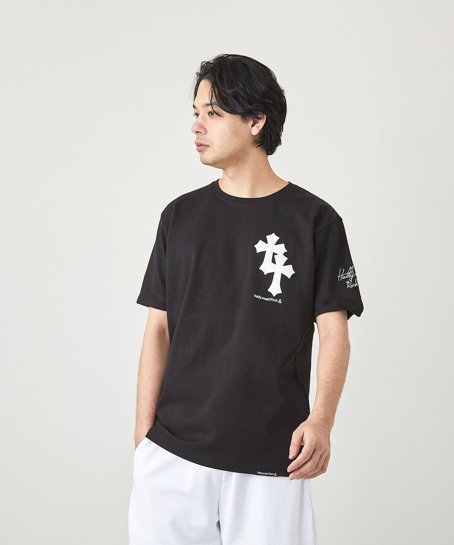 【Hollywood Rich. &】(ハリウッドリッチ) 203300 クロスアップリケ半袖Tシャツ