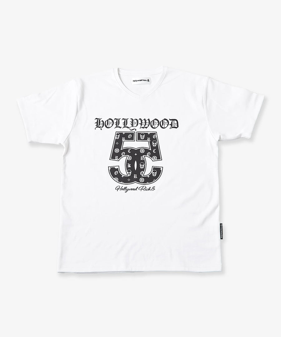 【Hollywood Rich. &】(ハリウッドリッチ) 203314 ナンバリング浅Vネック半袖Tシャツ