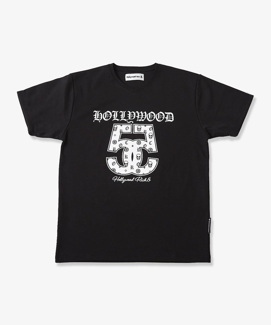 【Hollywood Rich. &】(ハリウッドリッチ) 203314 ナンバリング浅Vネック半袖Tシャツ