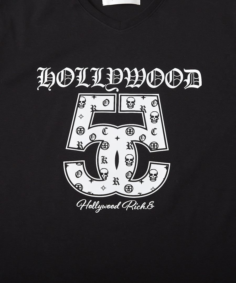 【Hollywood Rich. &】(ハリウッドリッチ) 203314 ナンバリング浅Vネック半袖Tシャツ