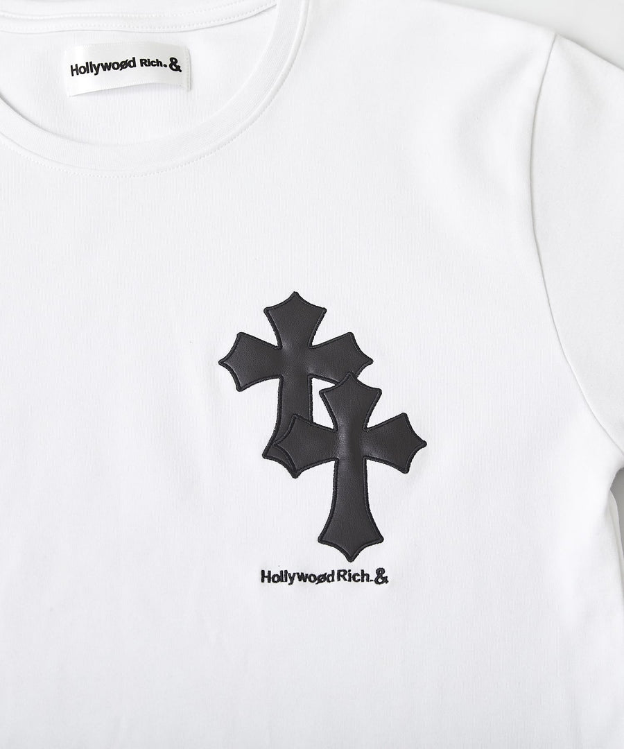 【Hollywood Rich. &】(ハリウッドリッチ) 203300 クロスアップリケ半袖Tシャツ