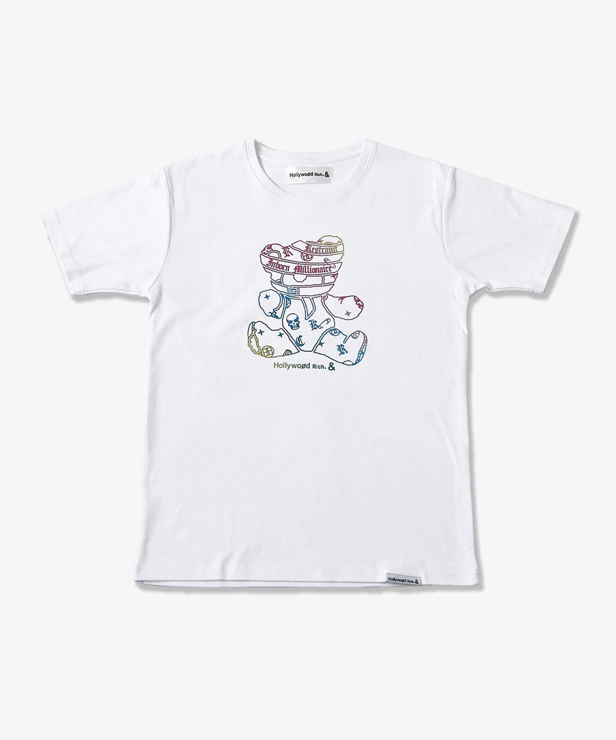 【Hollywood Rich. &】(ハリウッドリッチ) 206109 パンクベアーレインボープリント半袖Tシャツ