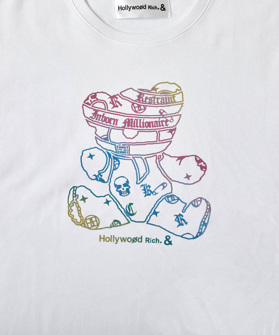 【Hollywood Rich. &】(ハリウッドリッチ) 206109 パンクベアーレインボープリント半袖Tシャツ