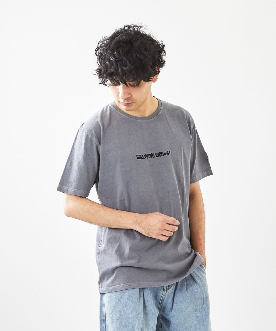 【Hollywood Rich. &】(ハリウッドリッチ) 203341 ピグメント染めロゴ刺繍半袖Tシャツ
