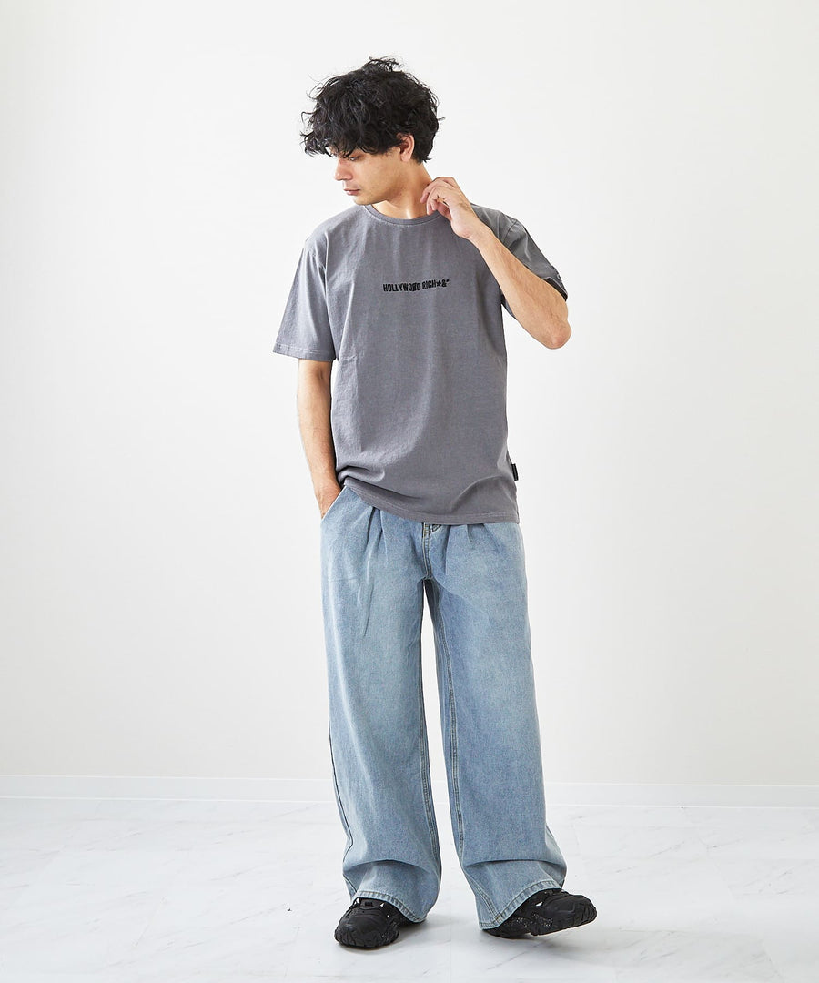 【Hollywood Rich. &】(ハリウッドリッチ) 203341 ピグメント染めロゴ刺繍半袖Tシャツ