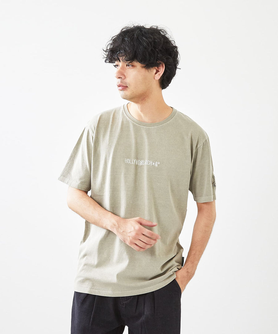 【Hollywood Rich. &】(ハリウッドリッチ) 203341 ピグメント染めロゴ刺繍半袖Tシャツ