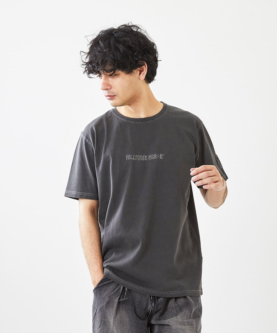 【Hollywood Rich. &】(ハリウッドリッチ) 203341 ピグメント染めロゴ刺繍半袖Tシャツ