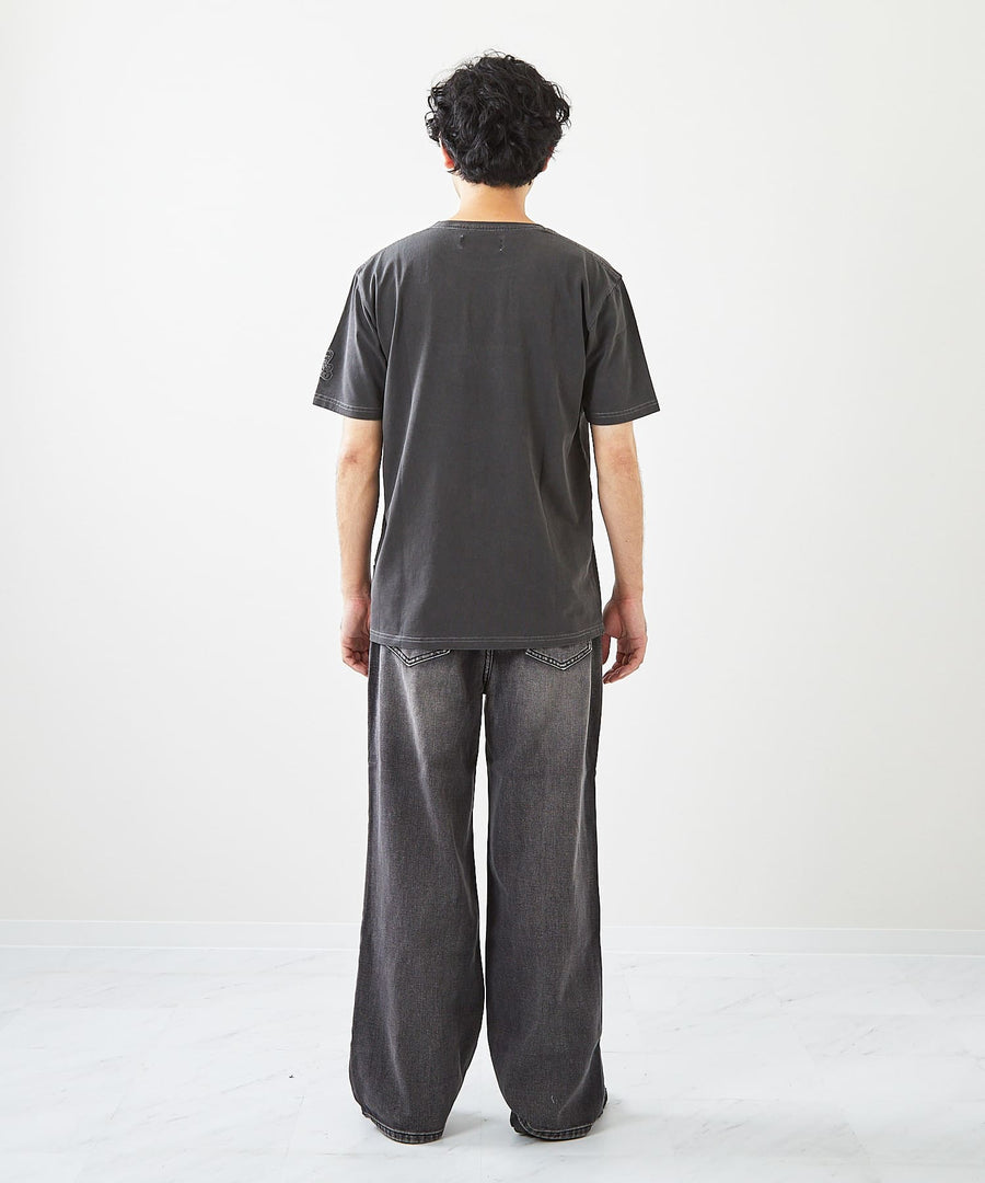 【Hollywood Rich. &】(ハリウッドリッチ) 203341 ピグメント染めロゴ刺繍半袖Tシャツ