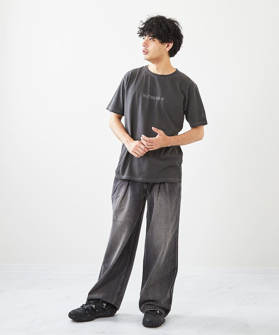 【Hollywood Rich. &】(ハリウッドリッチ) 203341 ピグメント染めロゴ刺繍半袖Tシャツ