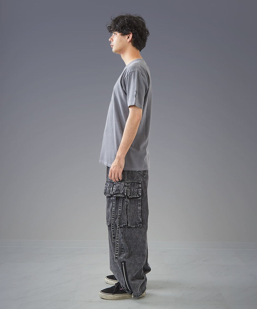 Time-Stained Over-Dye Denim Pants — Wide Parachute / GRAND YELLS / 304201