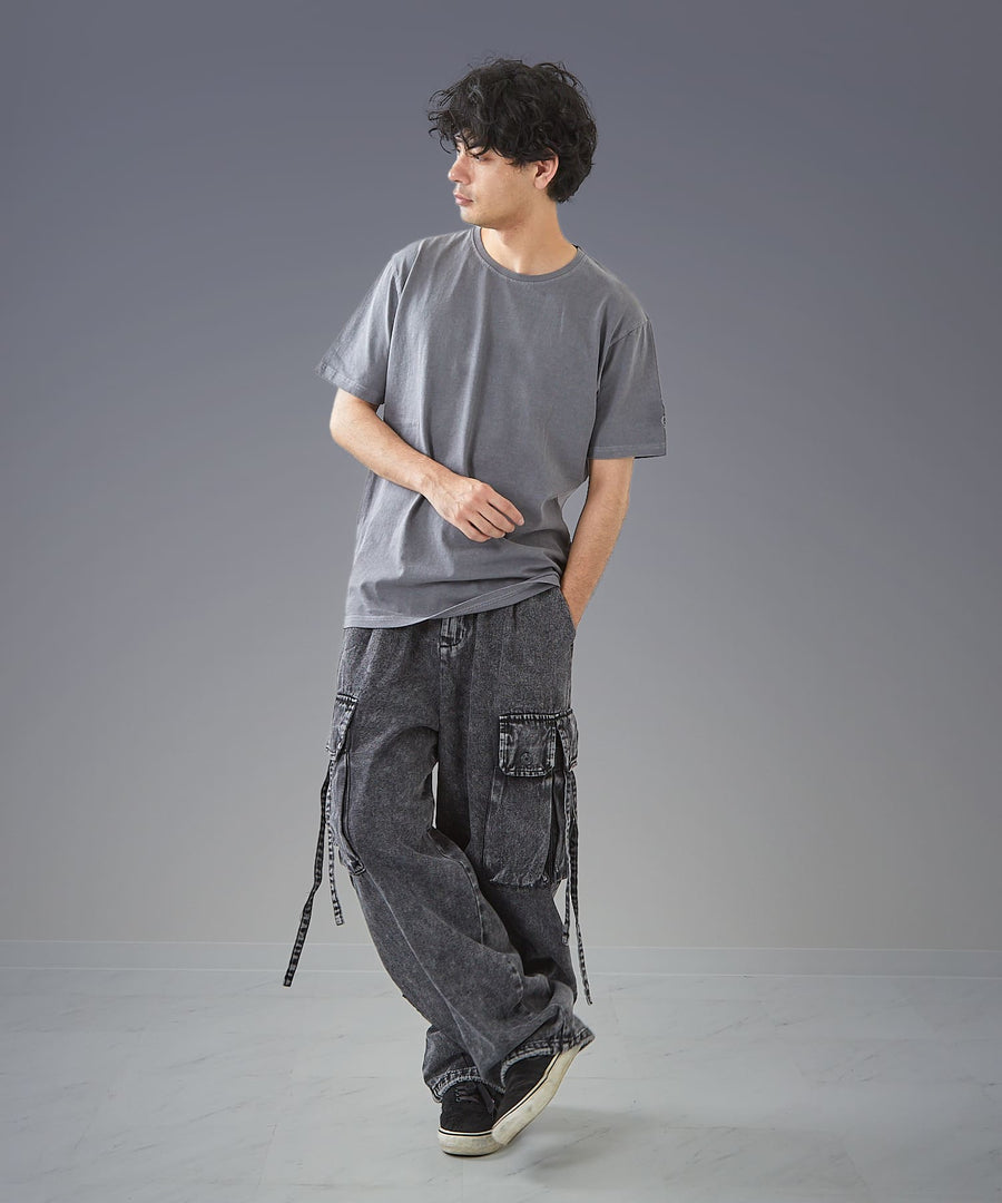 Time-Stained Over-Dye Denim Pants — Wide Parachute / GRAND YELLS / 304201