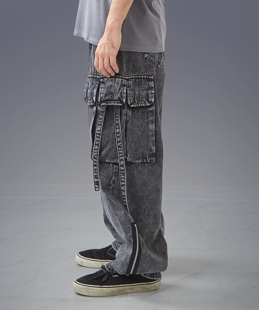 Time-Stained Over-Dye Denim Pants — Wide Parachute / GRAND YELLS / 304201