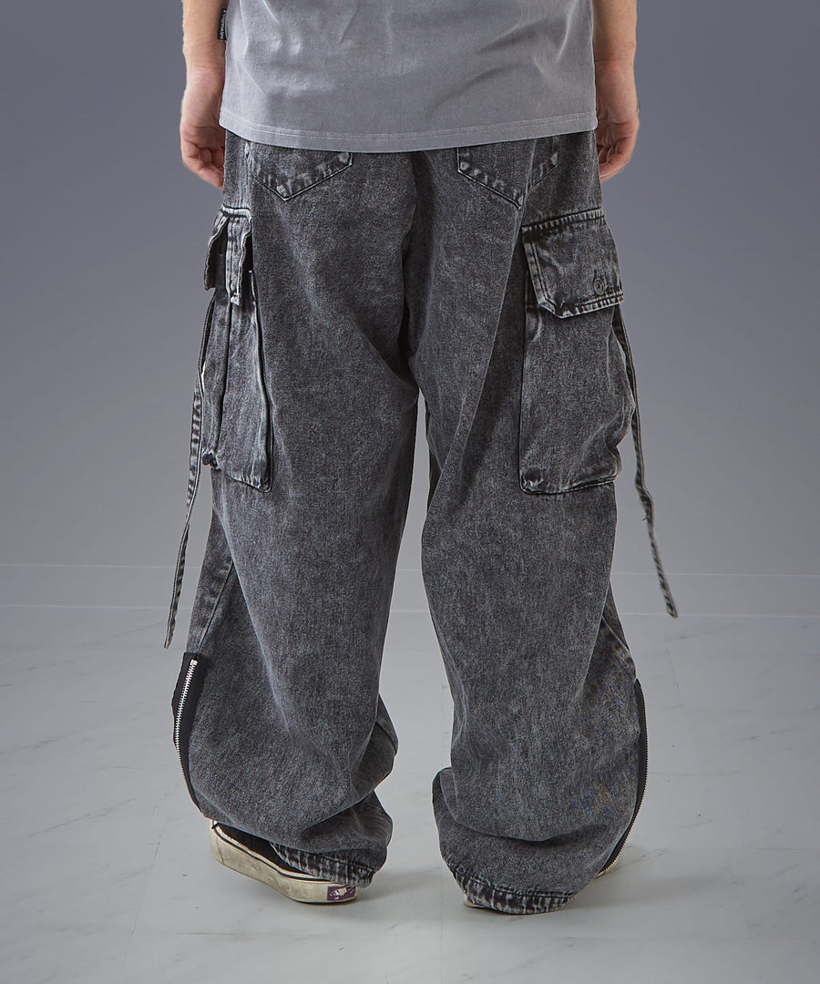 Time-Stained Over-Dye Denim Pants — Wide Parachute / GRAND YELLS / 304201