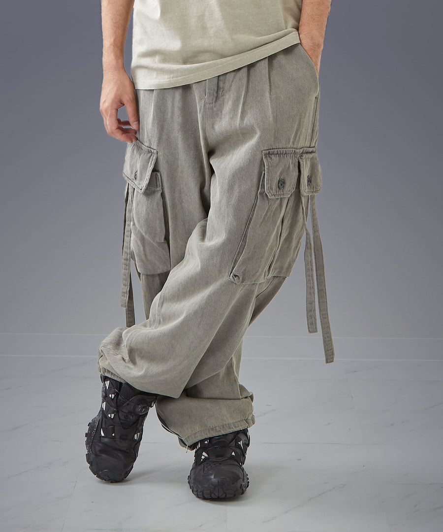 Time-Stained Over-Dye Denim Pants — Wide Parachute / GRAND YELLS / 304201