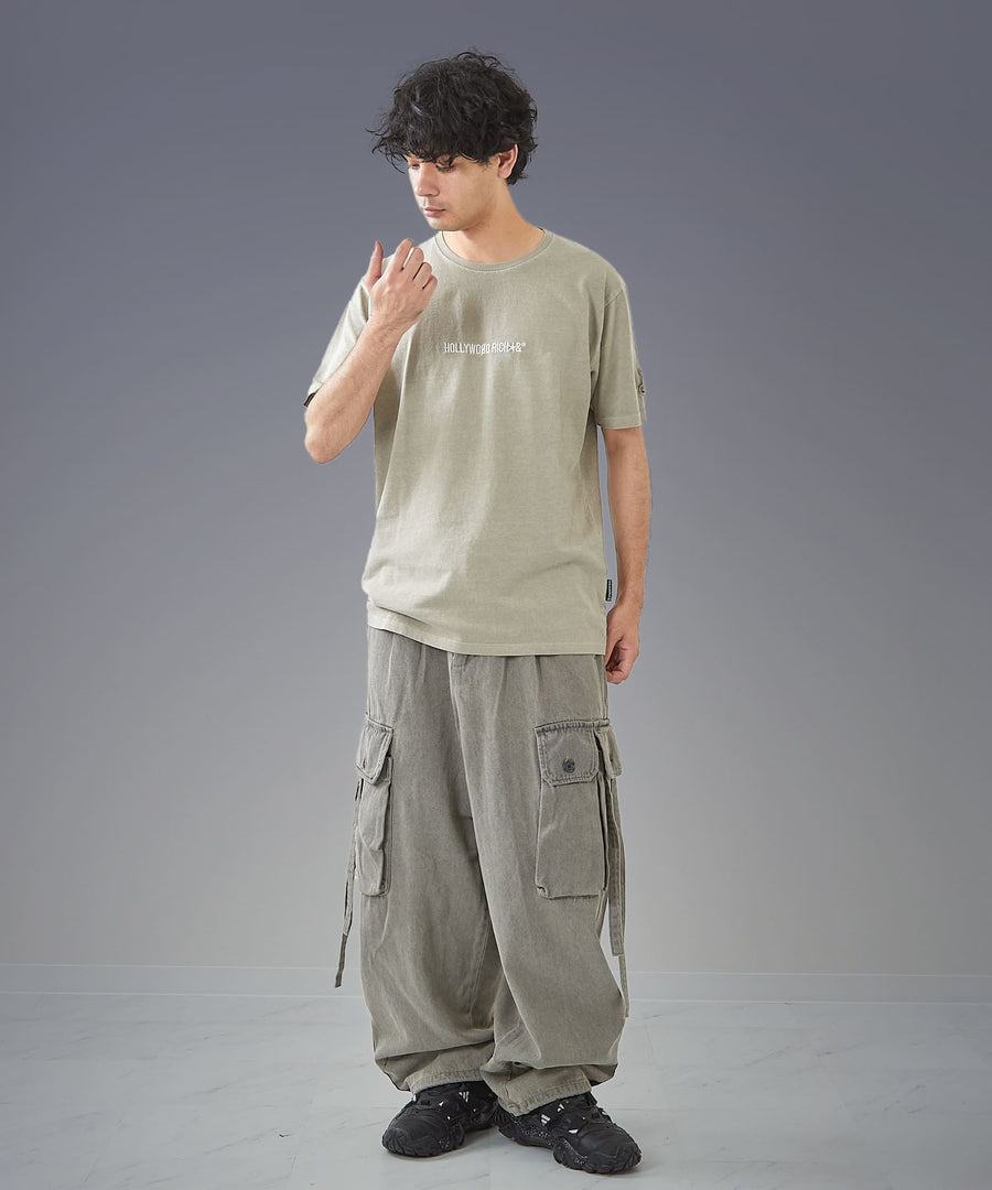 Time-Stained Over-Dye Denim Pants — Wide Parachute / GRAND YELLS / 304201