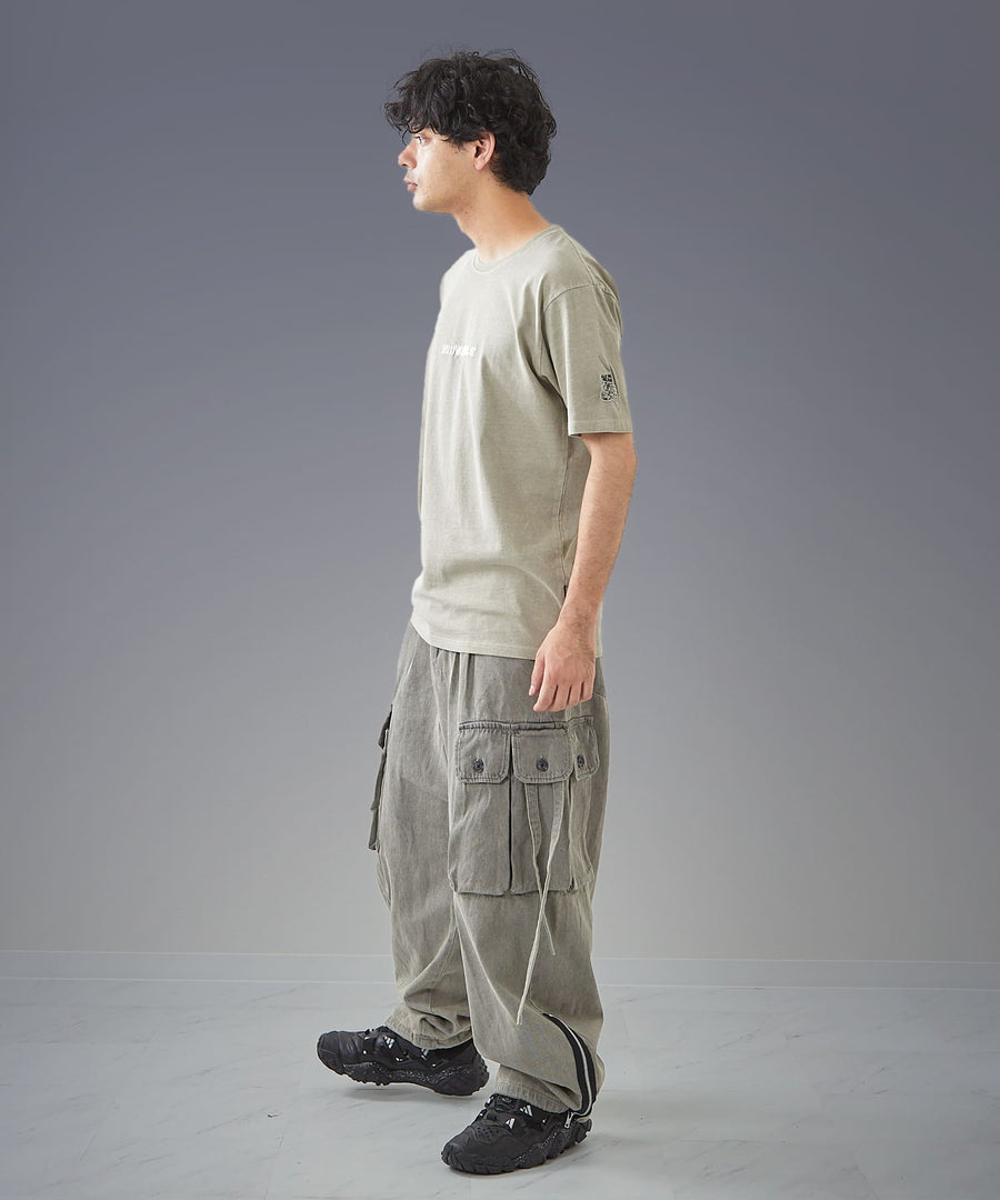Time-Stained Over-Dye Denim Pants — Wide Parachute / GRAND YELLS / 304201