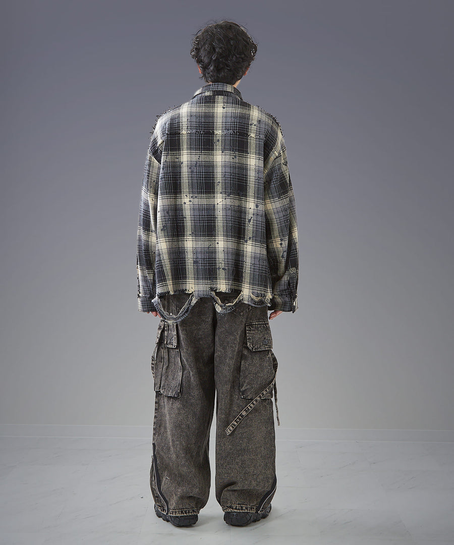 Time-Stained Over-Dye Denim Pants — Wide Parachute / GRAND YELLS / 304201