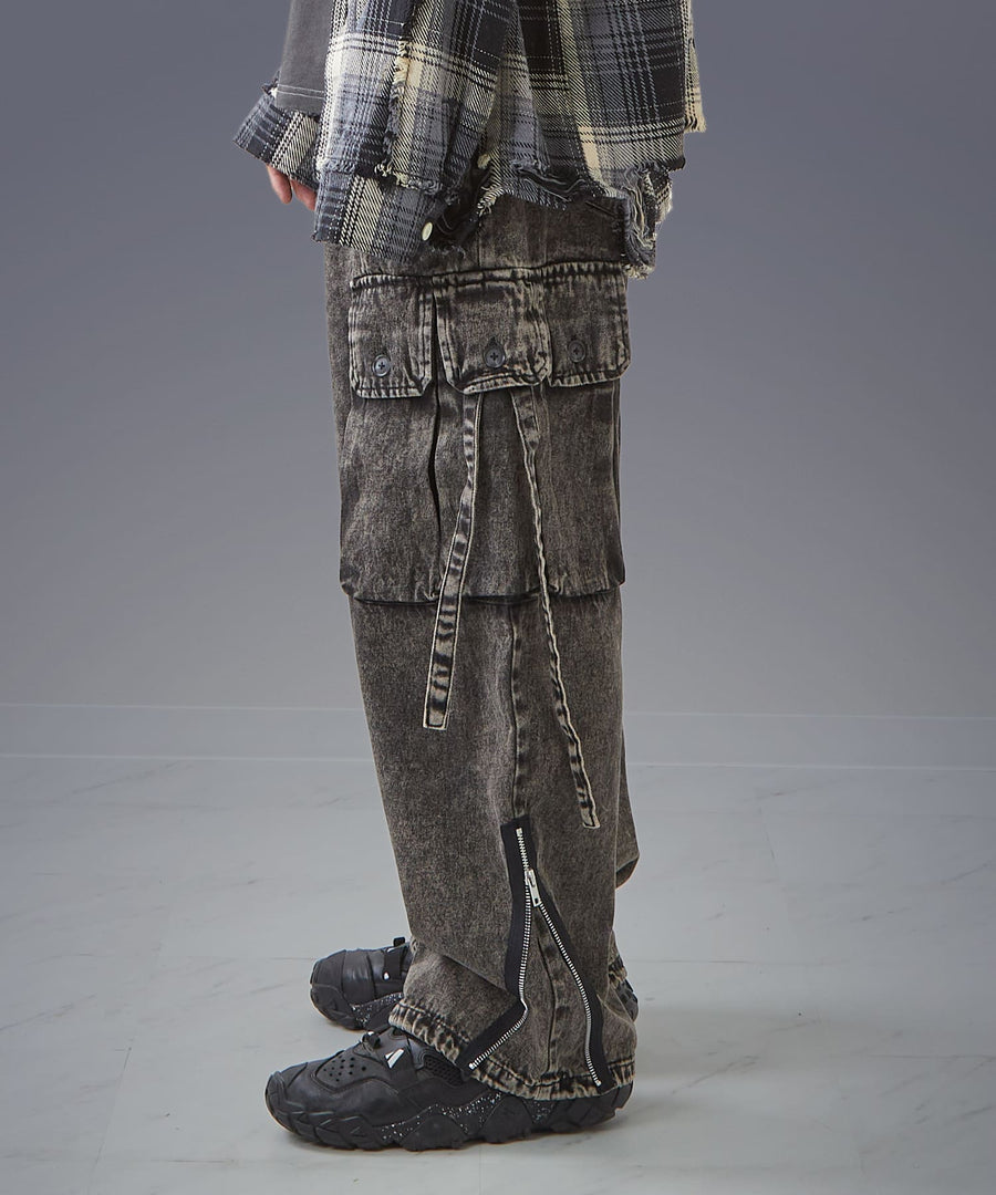 Time-Stained Over-Dye Denim Pants — Wide Parachute / GRAND YELLS / 304201