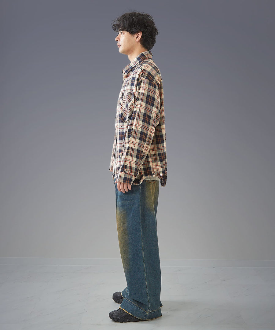 Wide Buggy Denim Pants — Vintage Mud Fade / GRAND YELLS / 304204