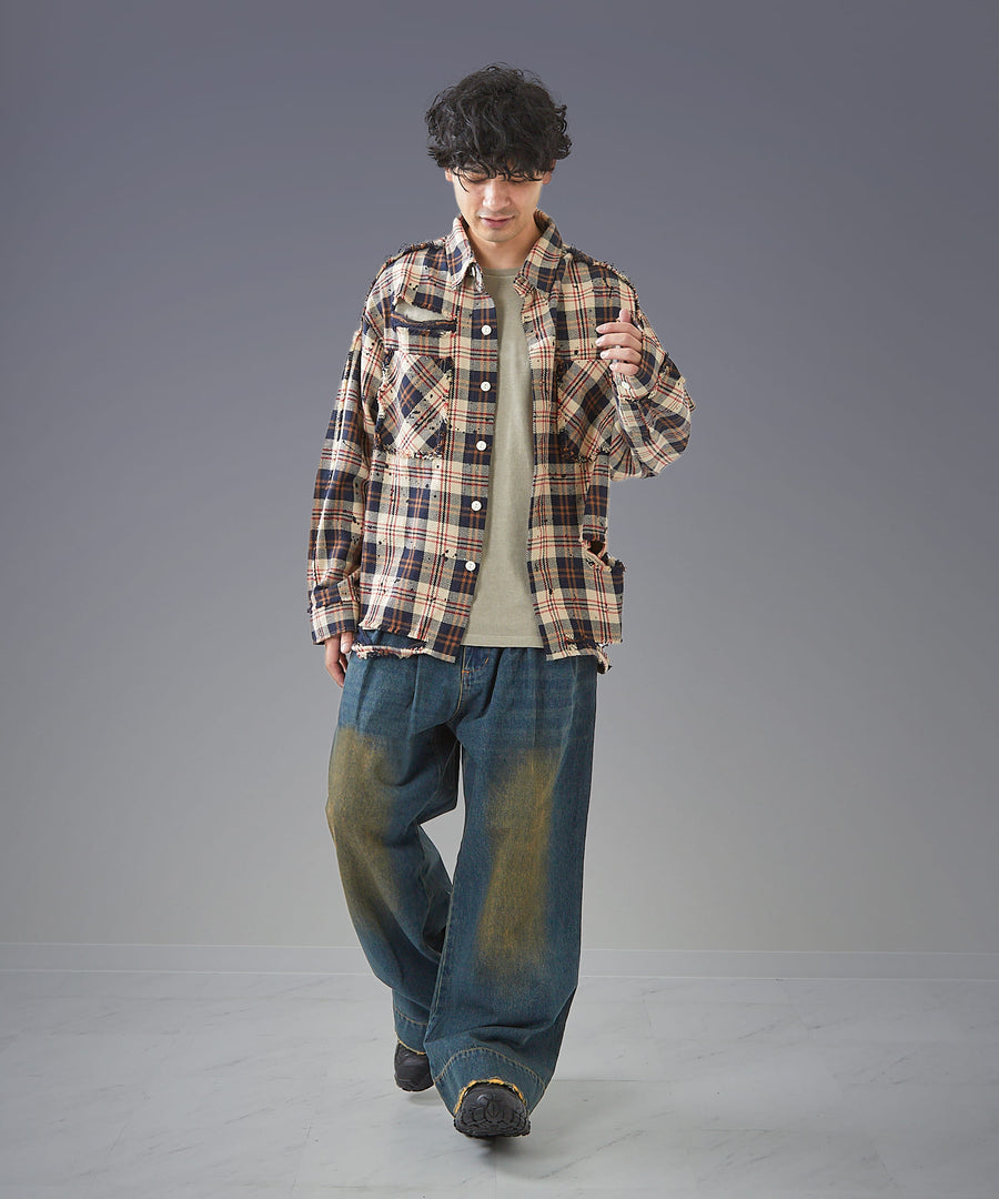 Wide Buggy Denim Pants — Vintage Mud Fade / GRAND YELLS / 304204