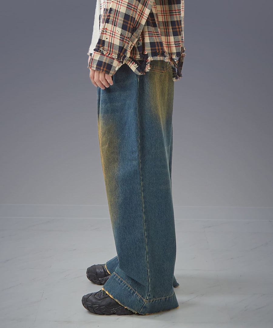 Wide Buggy Denim Pants — Vintage Mud Fade / GRAND YELLS / 304204