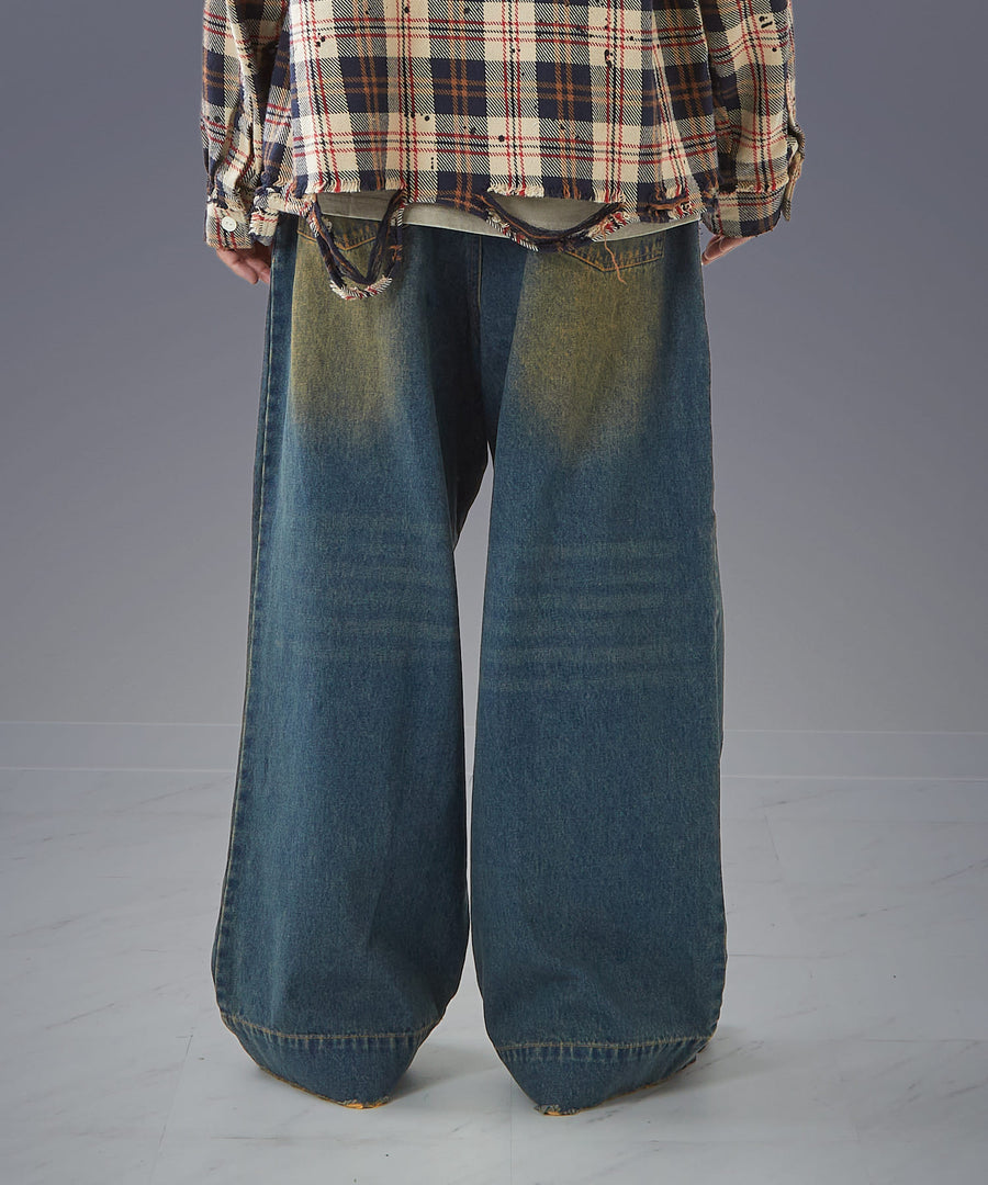 Wide Buggy Denim Pants — Vintage Mud Fade / GRAND YELLS / 304204