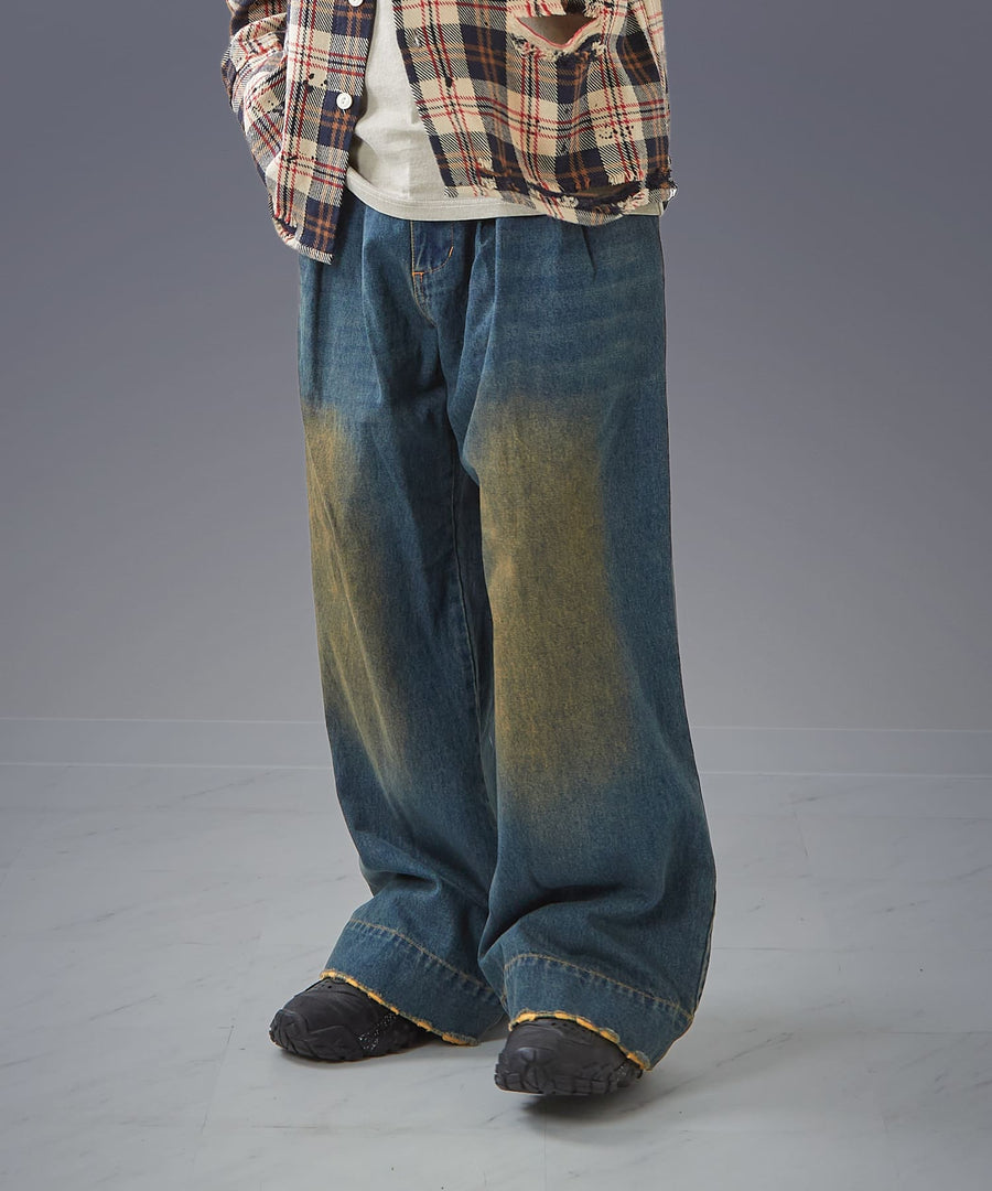 Wide Buggy Denim Pants — Vintage Mud Fade / GRAND YELLS / 304204