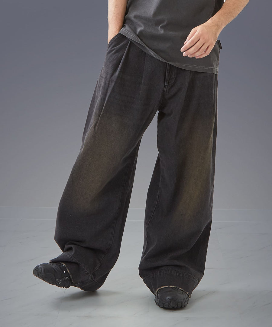Wide Buggy Denim Pants — Vintage Mud Fade / GRAND YELLS / 304204