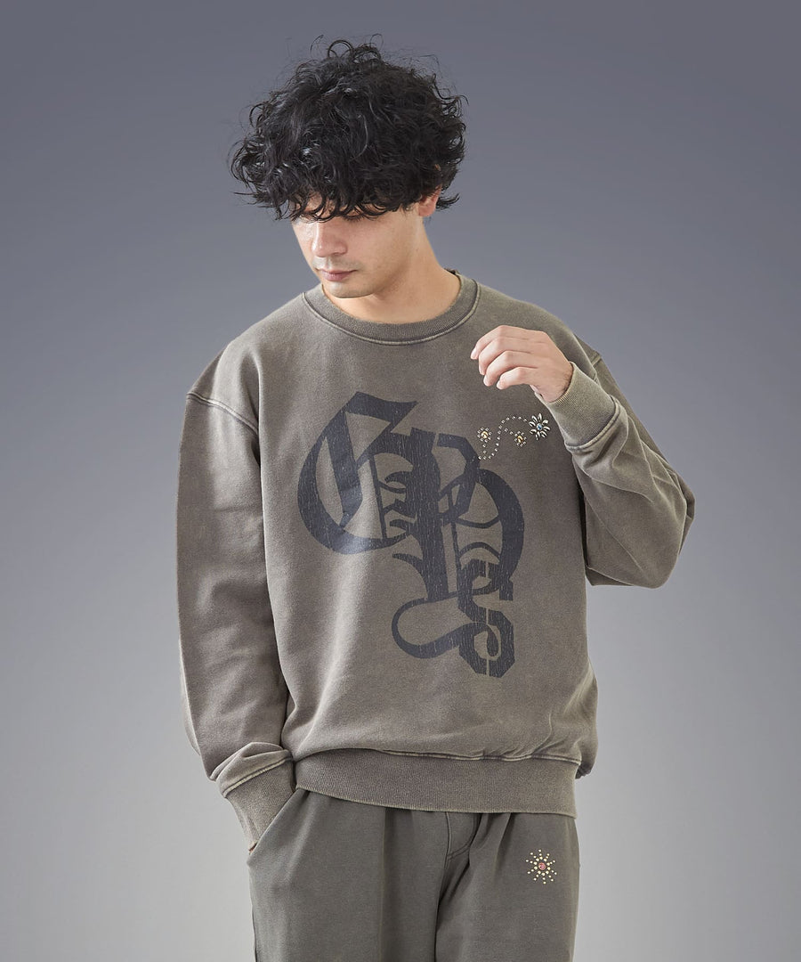 Silent Fade Sweat —  Studded & Monogram Crew / GRAND YELLS / 304321