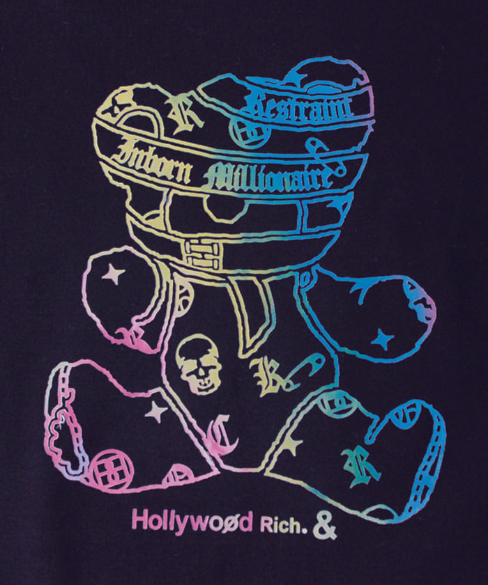 【Hollywood Rich. &】(ハリウッドリッチ) 206109 パンクベアーレインボープリント半袖Tシャツ