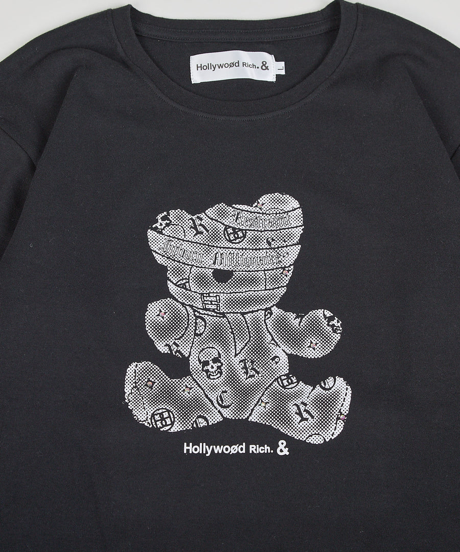 【Hollywood Rich. &】(ハリウッドリッチ) 307127 ドット＆ラインストーンパンキッシュベア長袖Tシャツ