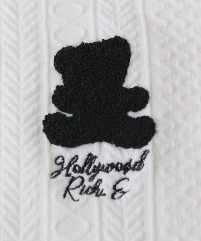 【Hollywood Rich. &】(ハリウッドリッチ) 209315 ケーブルジャガードさがら刺繡半袖パーカー