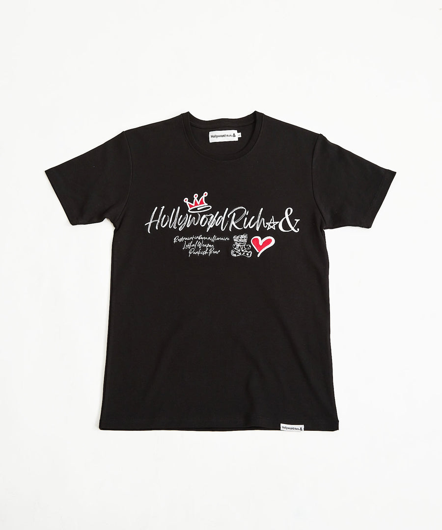【Hollywood Rich. &】(ハリウッドリッチ) 209349 メッセージロゴ刺繍半袖Tシャツ
