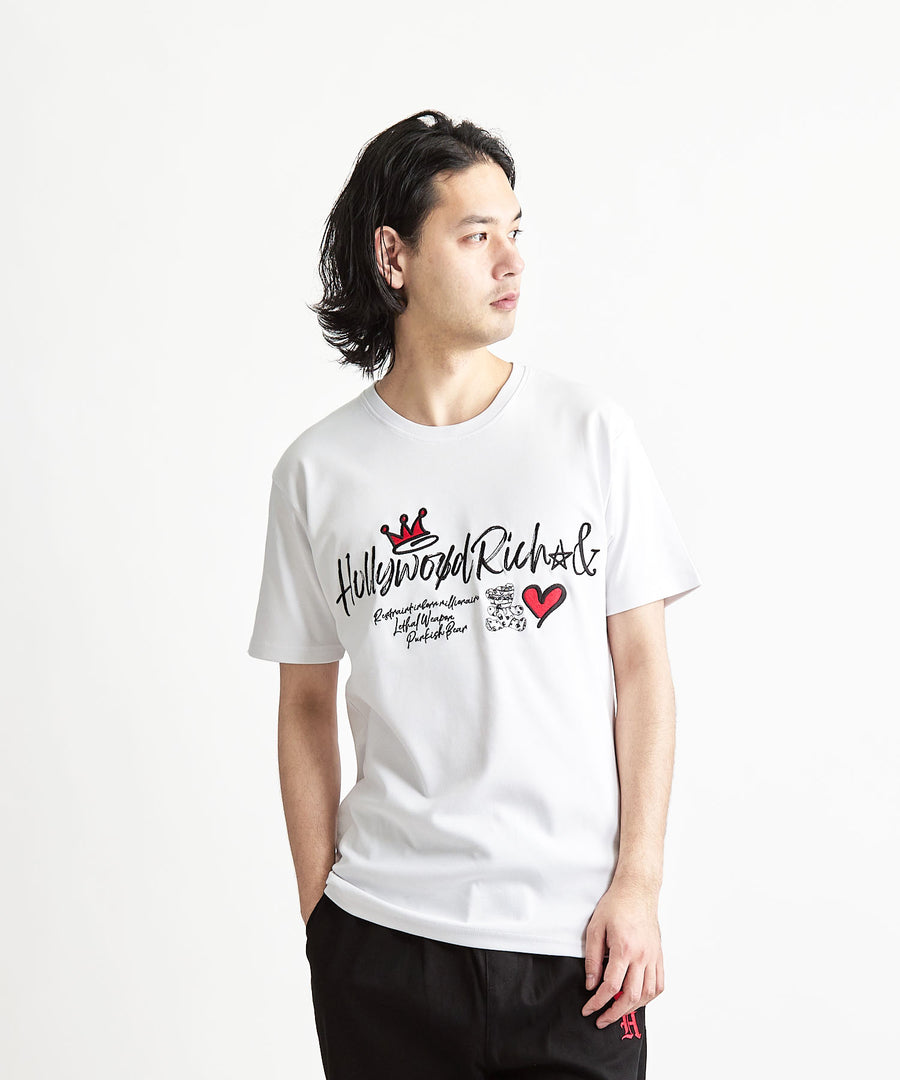 【Hollywood Rich. &】(ハリウッドリッチ) 209349 メッセージロゴ刺繍半袖Tシャツ