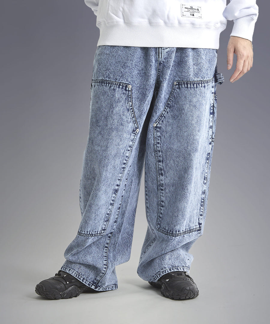 Chemical Wash Baggy Denim Pants — Double Knee / GRAND YELLS / 301245