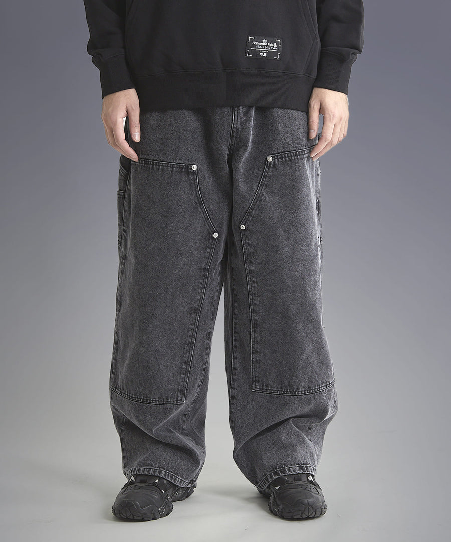 Chemical Wash Baggy Denim Pants — Double Knee / GRAND YELLS / 301245