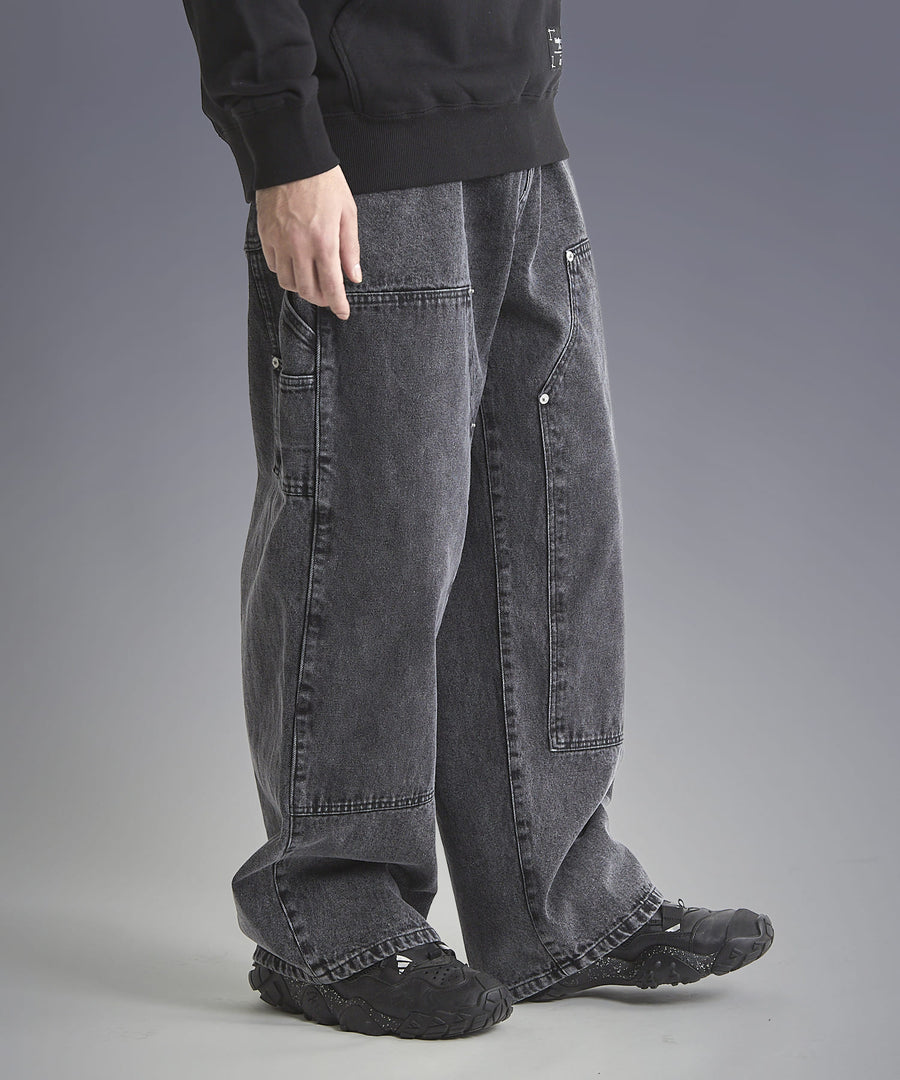 Chemical Wash Baggy Denim Pants — Double Knee / GRAND YELLS / 301245