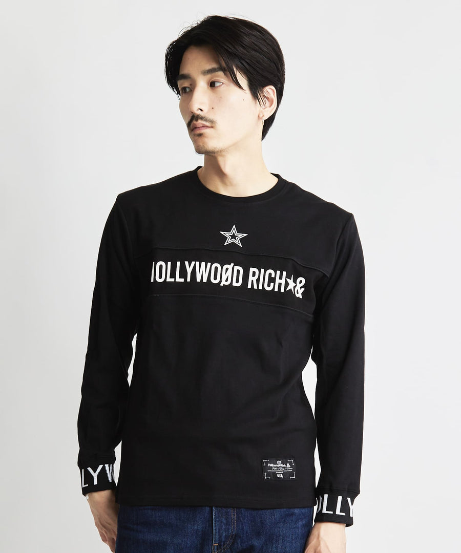 【Hollywood Rich. &】(ハリウッドリッチ) 301300 ジャカードリブ切り替え長袖Tシャツ