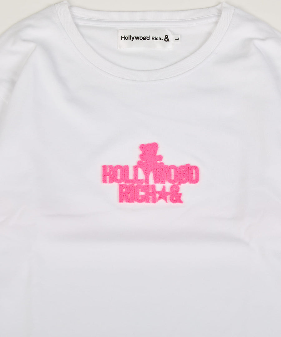 【Hollywood Rich. &】(ハリウッドリッチ) 307118 蛍光ロゴカーペット刺繍長袖Tシャツ