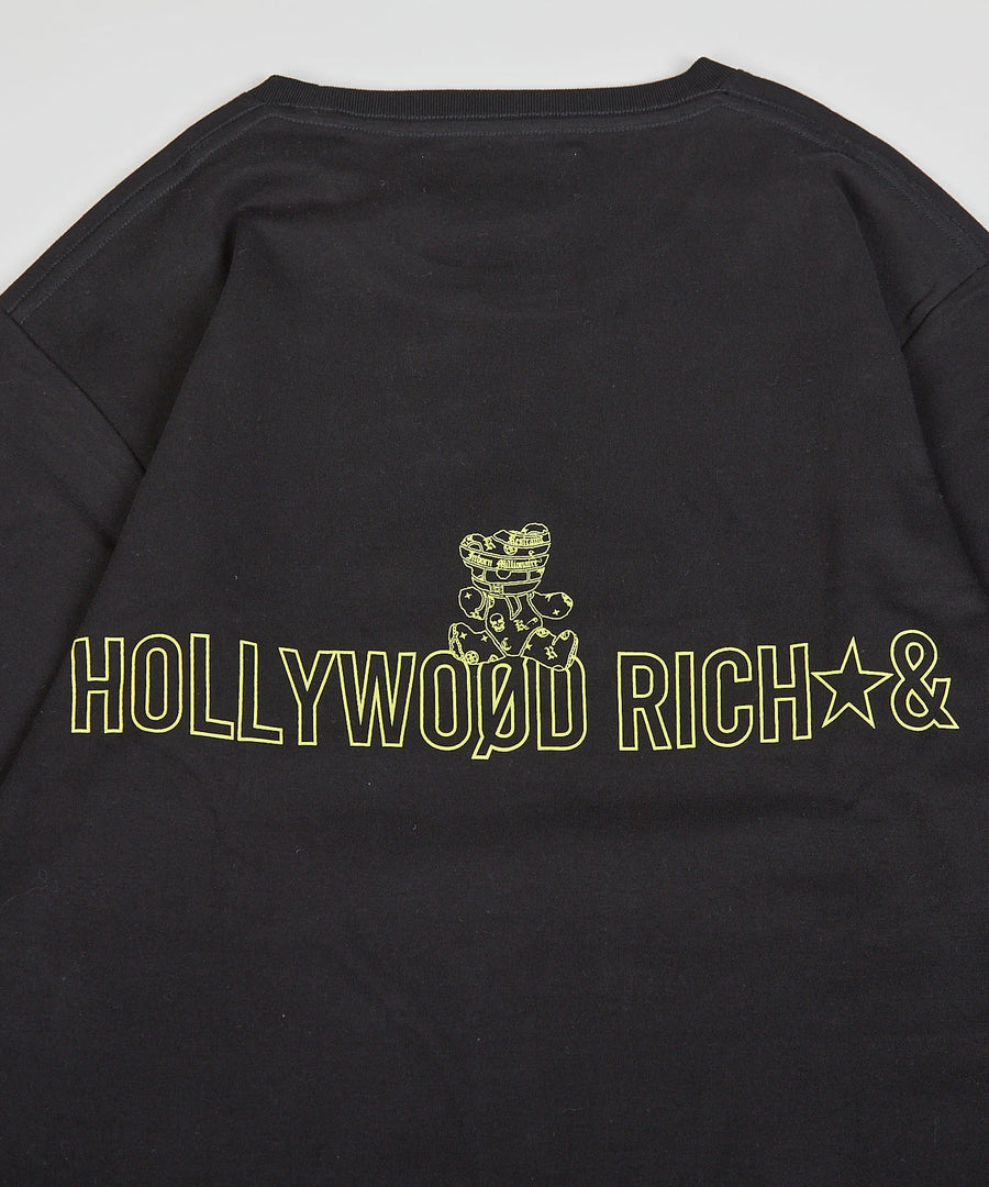【Hollywood Rich. &】(ハリウッドリッチ) 307118 蛍光ロゴカーペット刺繍長袖Tシャツ