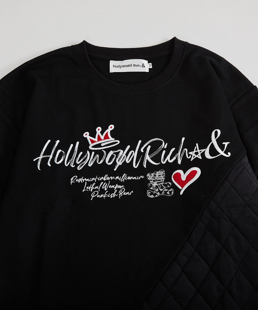 【Hollywood Rich. &】(ハリウッドリッチ) 408202 中綿キルト切り替え刺繍トレーナー