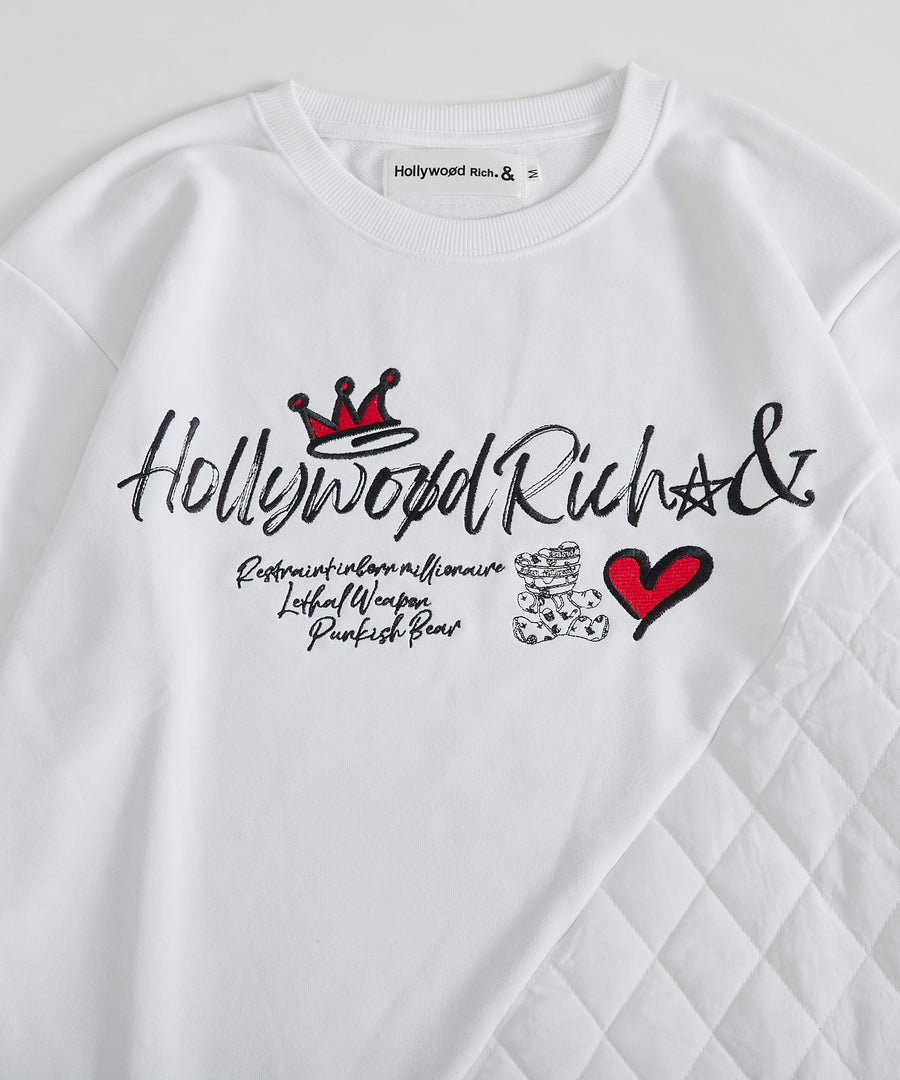 【Hollywood Rich. &】(ハリウッドリッチ) 408202 中綿キルト切り替え刺繍トレーナー