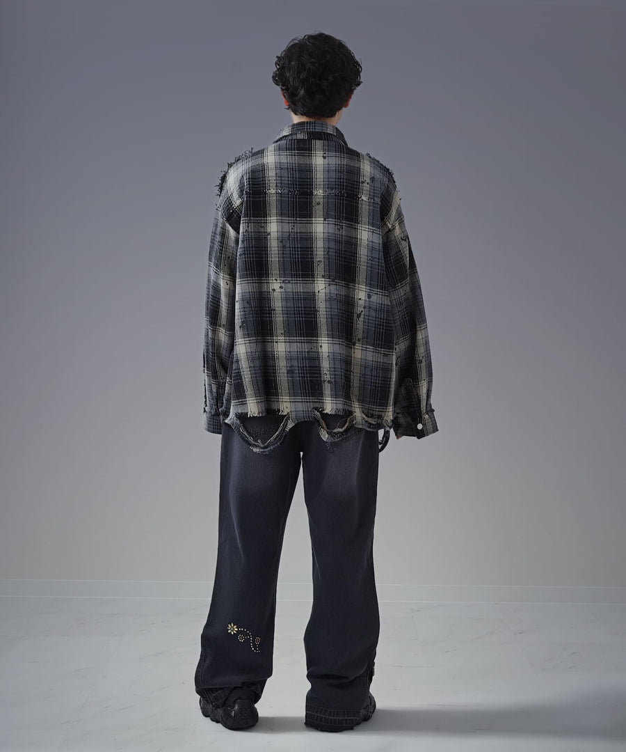 Moon Washed Studded Denim — Side Zip Flare Pants / GRAND YELLS / 303201B