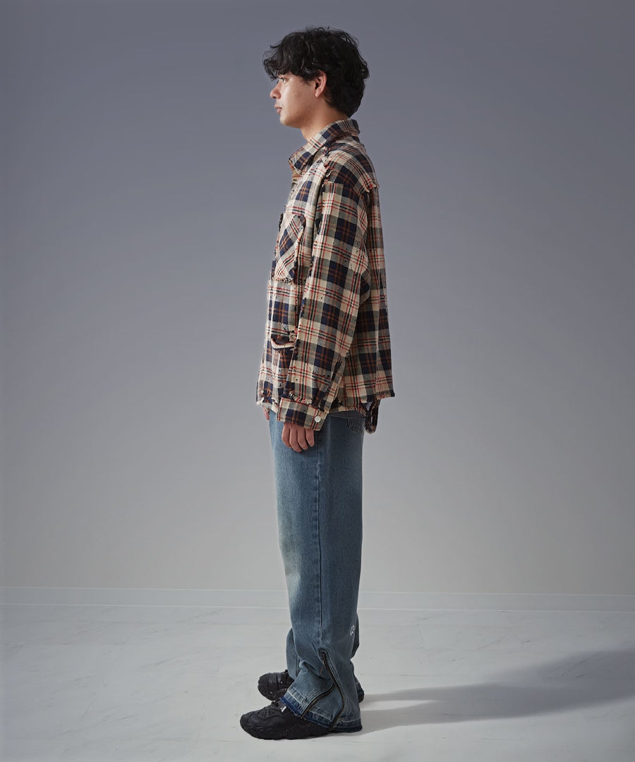 Moon Washed Studded Denim — Side Zip Flare Pants / GRAND YELLS / 303201B