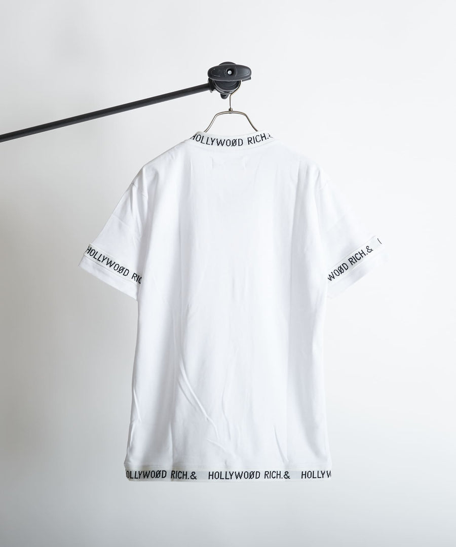 【Hollywood Rich. &】(ハリウッドリッチ) 202105 スムースジャカードリブVネック半袖Tシャツ